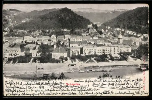 AK Schandau, Ortsansicht mit Uferpromenade