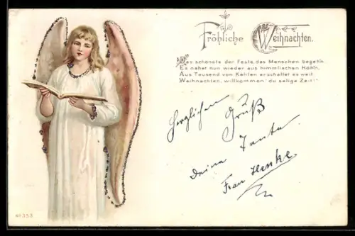 AK Weihnachtsengel mit aufgeschlagenem Buch