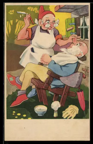 AK Zwei Zwerge bei der Rasur