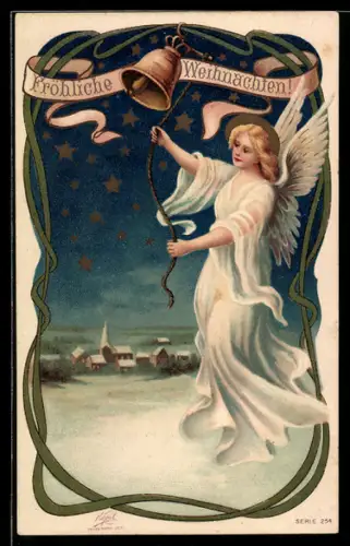 AK Weihnachtsengel läutet die Glocke zum Fest