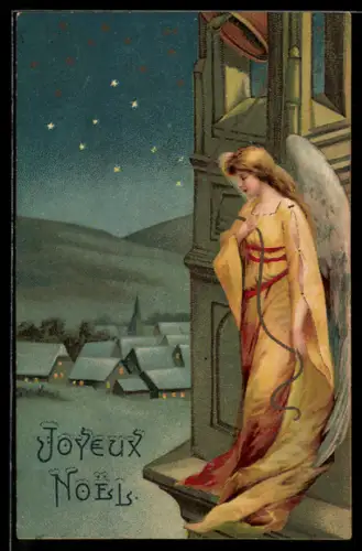 AK Weihnachtsengel auf dem Kirchturm bei der läutenden Glocke