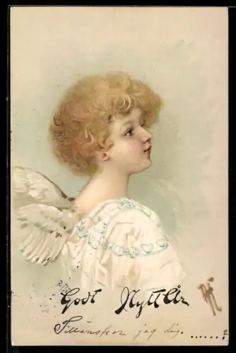 AK Weihnachtsengel in weissen Kleidern im Profil