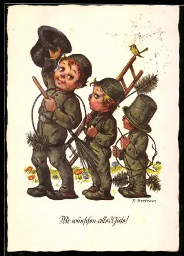Künstler-AK sign. Fr. Bertram: Drei Schornsteinfeger