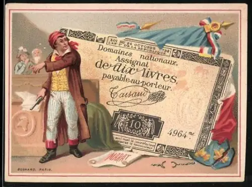 Sammelbild Geldschein 10 Livres, Flaggen, Wappen