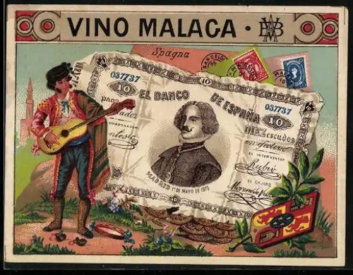Sammelbild Spanischer Geldschein 10 Escudos, Mann in Tracht