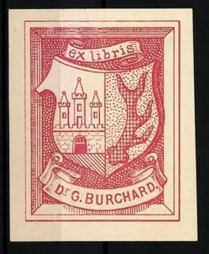 Exlibris Dr. G. Burchard, Wappen mit Burg und Eichenblatt