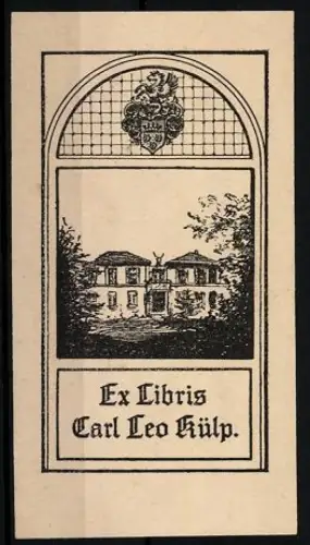 Exlibris Carl Leo Külp, Herrenhaus mit Wappen