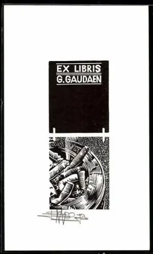 Exlibris G. Gaudaen, Aschenbecher mit Zigaretten