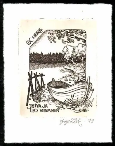 Exlibris Ritva ja Leo Viinanen, Boot am Seeufer