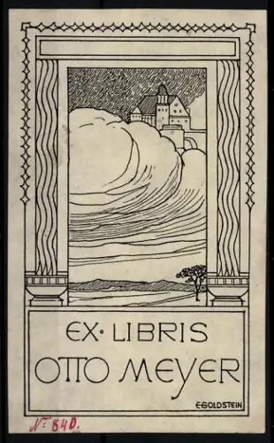 Exlibris von E. Goldstein: Otto Meyer, Schloss hinter Wolken