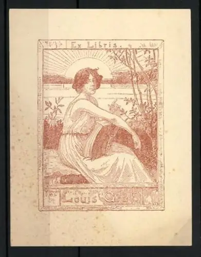 Exlibris Louis Graf, Frau mit Buch am Seeufer