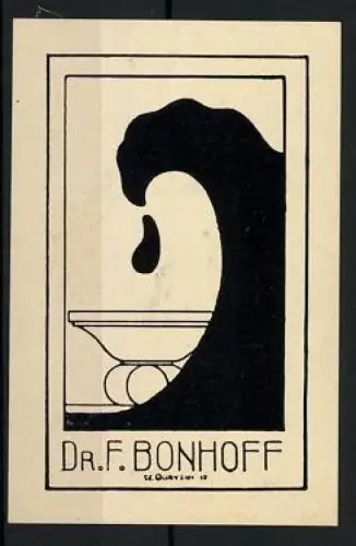 Exlibris Dr. F. Bonhoff, Flüssigkeit tropft in eine Schale