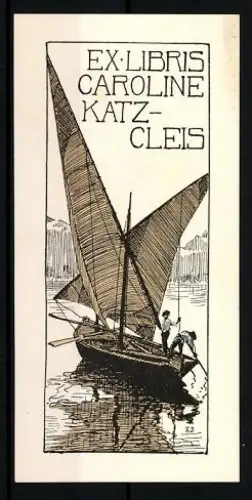 Exlibris Caroline Katz-Cleis, Menschen auf einem Segelboot