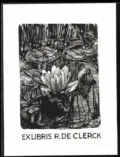 Exlibris R. de Clerck, Seerosen im Teich