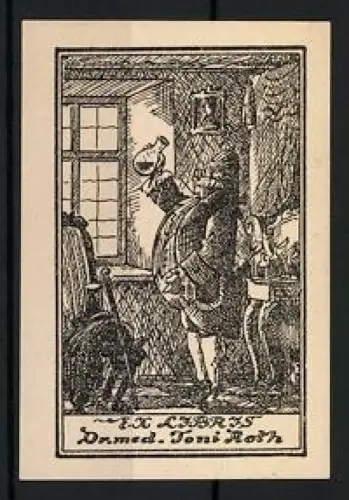 Exlibris Dr. med. Toni Roth, Gelehrter im Studierzimmer
