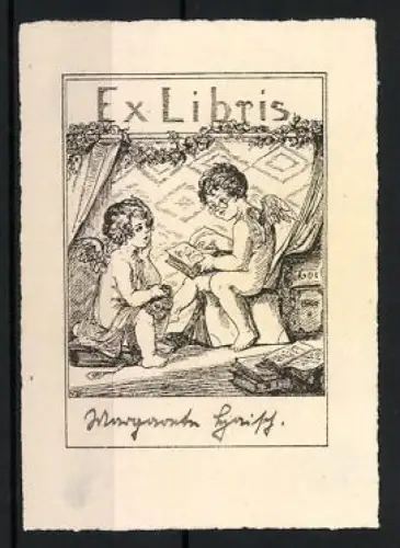 Exlibris Margarethen Engel beim Lesen
