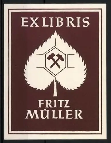 Exlibris Fritz Müller, Bergbau-Symbol im Blatt