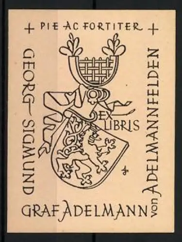 Exlibris Georg Sigmund Graf Adelmann von Adelmannfelden, Wappen und Motto