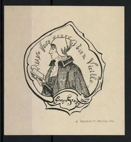 Exlibris Georg Goury, Lesender Mann mit Kopfbedeckung