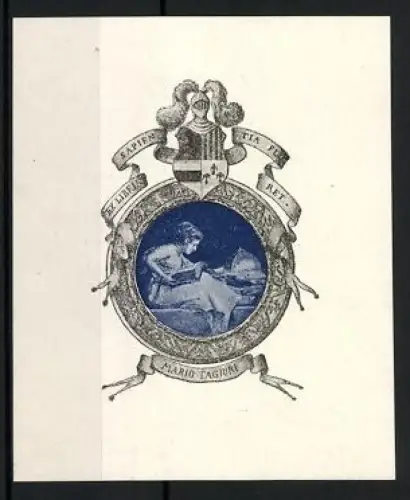 Exlibris Mario Tagiuri, Frau mit einem grossen Buch