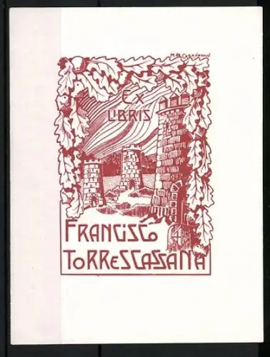 Exlibris Francisco Torrescassana, Burgtürme mit Eichenlaub