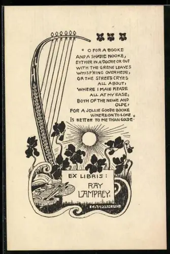 Exlibris Ray Lamprey, Harfe und poetische Worte