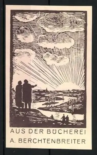 Exlibris A. Berchtenbreiter, Landschaft mit Sonnenaufgang