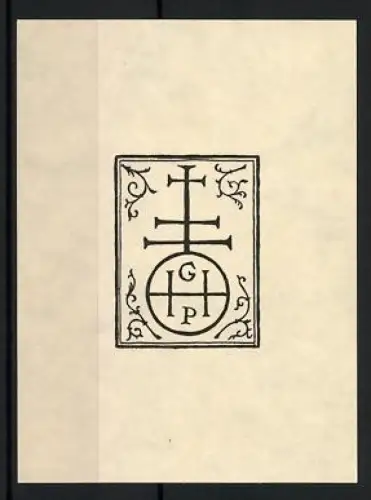 Exlibris Kreuz und Monogramm, Kunstvoll verziertes Design