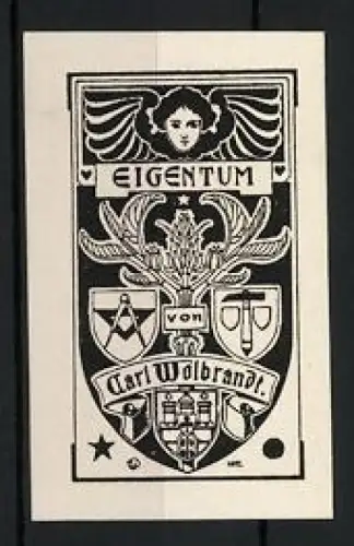 Exlibris Carl Wolbrandt, Wappen und Engelmotiv