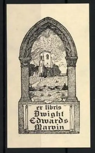 Exlibris Dwight Edwards Marvin, Landschaft mit Kirche