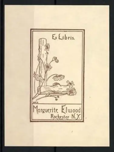 Exlibris Marguerite Elwood, Blumenmotiv, Rochester N.Y