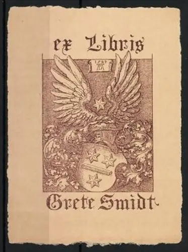 Exlibris Grete Smidt, Wappen mit Adler und Sternen