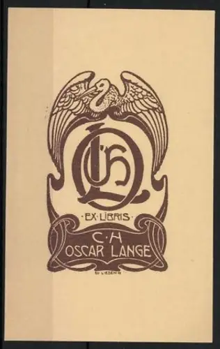 Exlibris C.H. Oscar Lange, Stilisierter Storch