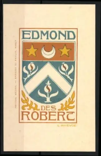 Exlibris Edmond des Robert, Wappen mit Sternen und Mond
