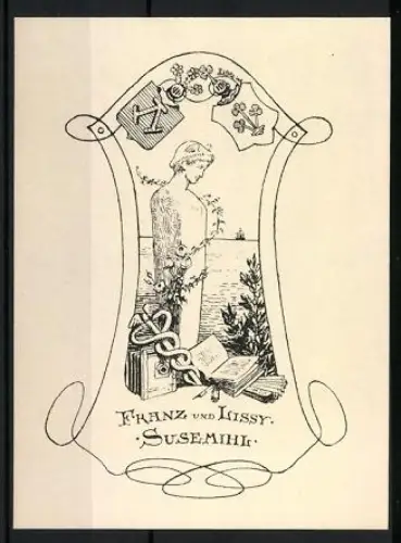 Exlibris Franz und Lissy Susemihl, Frau und Bücher am Meer