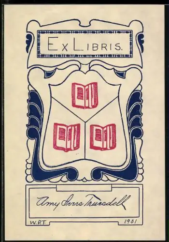 Exlibris Amy Irene Tuesdell, Drei Bücher im Wappen