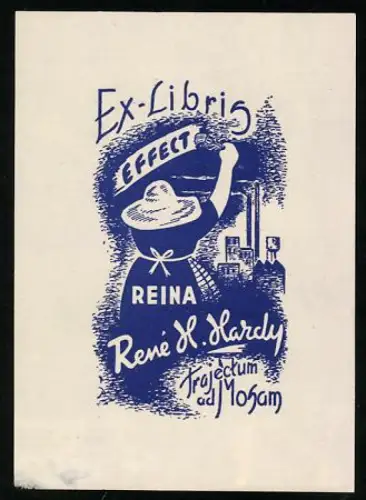 Exlibris René H. Hardy, Trajectum ad Mosam, Person beim Streichen