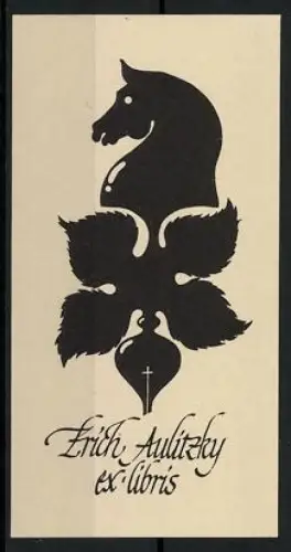 Exlibris Erich Aulitzky, Pferdekopf und stilisierte Pflanze