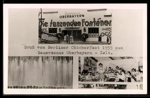 AK Berlin-Charlottenburg, Beuermanns Oberbayern-Zelt, Berliner Oktoberfest im Zoo 1955, Blaskapelle