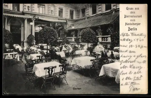 AK Berlin, Bierrestaurant zum Heidelberger, Gartenansicht