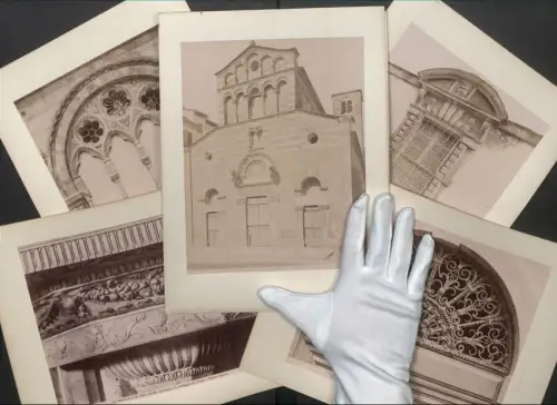 8 Fotografien Ed. Alinari, Ansicht Lucca, Chiesa di S. Frediano, Palazzo Bottini detto del Giardine, Chiesa di S. Maria