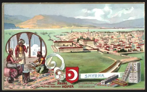 Sammelbild Salzburg, Andre Hofer, Feigen-Kaffee-Fabriken, Stadtansicht von Smyrna