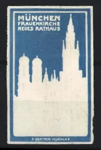 Reklamemarke München, Frauenkirche und Neues Rathaus, Skyline-Silhouette