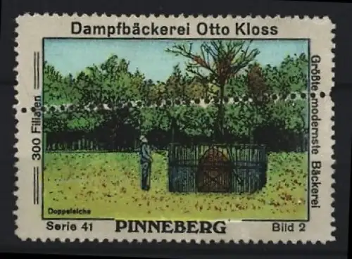 Reklamemarke Pinneberg, Dampfbäckerei Otto Kloss, Doppeleiche im Freien
