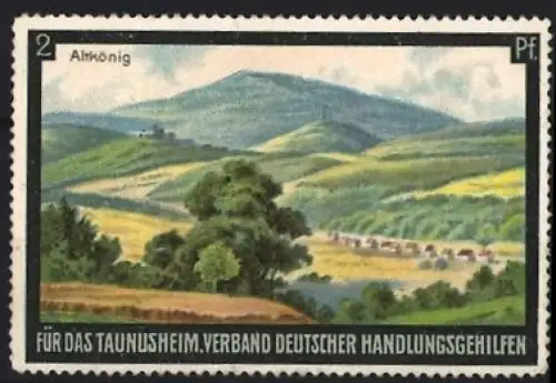 Reklamemarke Altkönig, Verband deutscher Handlungsgehilfen für das Taunusheim, Landschaftsansicht