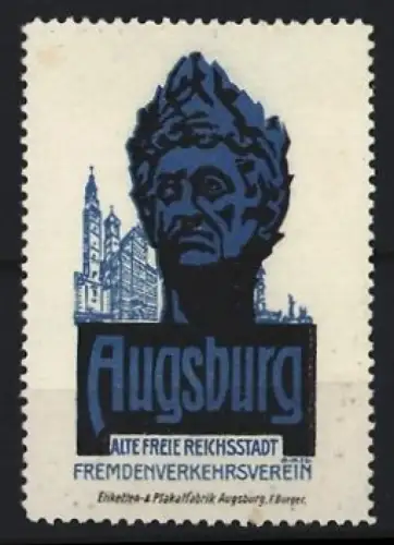 Reklamemarke Augsburg, Fremdenverkehrsverein, Büste und Turm