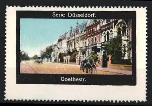 Reklamemarke Düsseldorf, Goethestr., Strassenansicht mit Kutschen