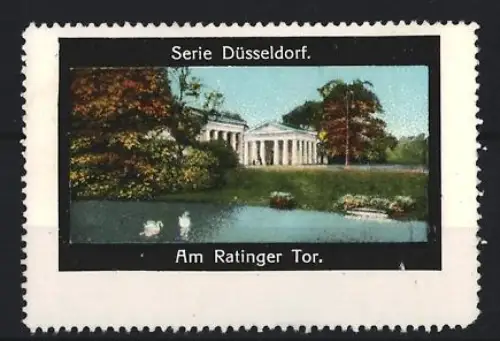 Reklamemarke Düsseldorf, Am Ratinger Tor, Parkansicht mit Enten