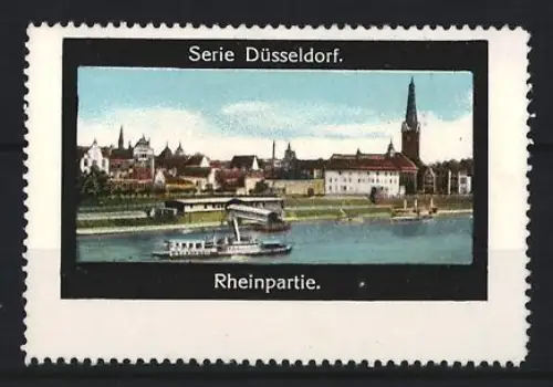 Reklamemarke Düsseldorf, Rheinpartie, Ortsansicht mit Booten
