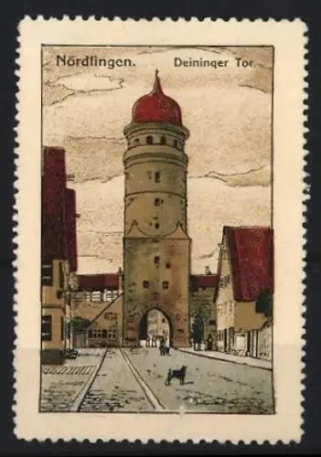 Reklamemarke Nördlingen, Deininger Tor, Stadttoransicht